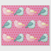 バレンタイン赤いハートオンピンクと可愛い愛鳥 ラッピングペーパー (フラット)