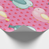バレンタイン赤いハートオンピンクと可愛い愛鳥 ラッピングペーパー (角)