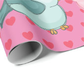 バレンタイン赤いハートオンピンクと可愛い愛鳥 ラッピングペーパー (ロールコーナー)
