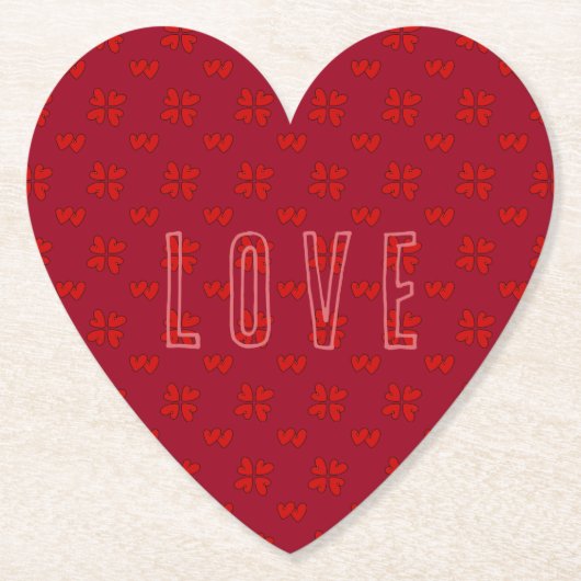 バレンタイン赤いハートオンレッドラブ ペーパーコースター (正面)