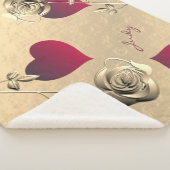 バレンタイン赤いハートバラ金ゴールドシェルパブランケット シェルパブランケット (3/4)