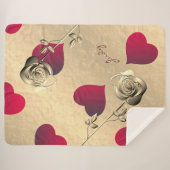 バレンタイン赤いハートバラ金ゴールドシェルパブランケット シェルパブランケット (正面(横))