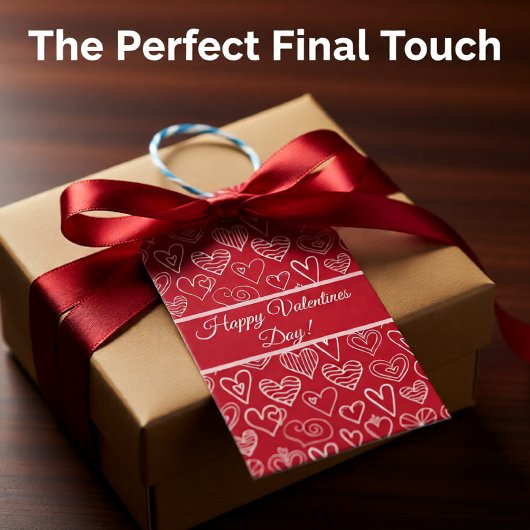 バレンタイン赤いハートパターン ギフトタグ