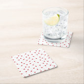 バレンタイン赤いハートパターン スクエアペーパーコースター (インサイチュ)