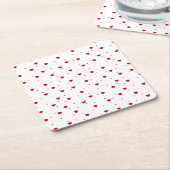 バレンタイン赤いハートパターン スクエアペーパーコースター (アングル)