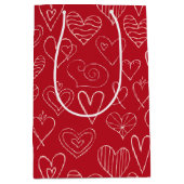 バレンタイン赤いハートパターン ミディアムペーパーバッグ (正面)