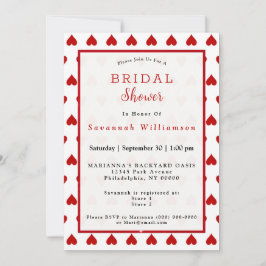 バレンタイン赤いハートブライダルシャワー 招待状