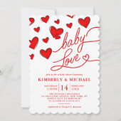 バレンタイン赤いハートベビーラブガールベビーシャワー 招待状 (正面)