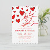 バレンタイン赤いハートベビーラブガールベビーシャワー 招待状 (スタンド正面)
