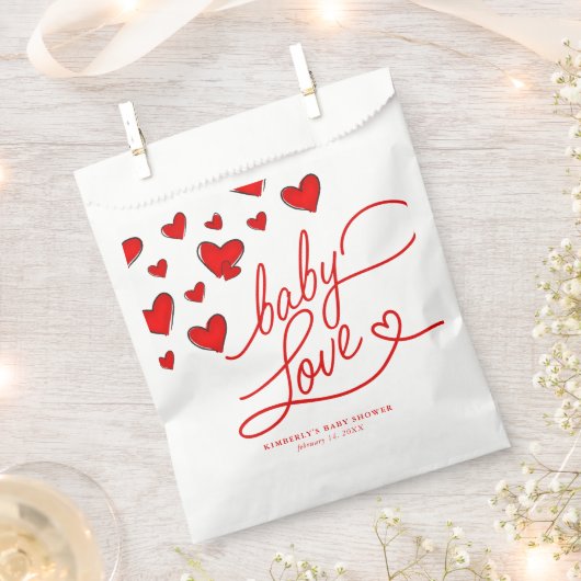 バレンタイン赤いハートベビーラブベビーシャワー フェイバーバッグ (クリップ留めされた状態)