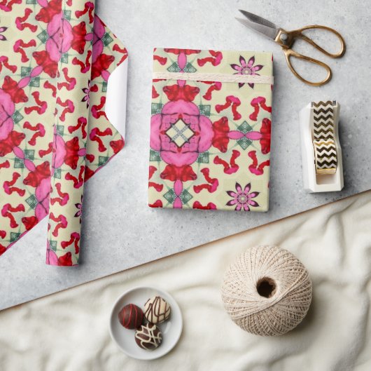 バレンタイン赤いハートロマンス抽象芸術パターン13 ラッピングペーパー (クラフト)