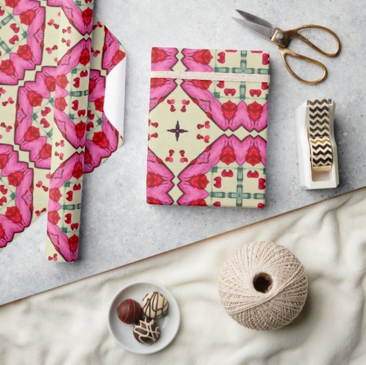 バレンタイン赤いハートロマンス抽象芸術パターン14 ラッピングペーパー (クラフト)