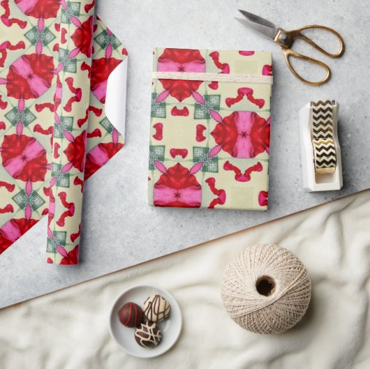 バレンタイン赤いハートロマンス抽象芸術パターン16 ラッピングペーパー (クラフト)