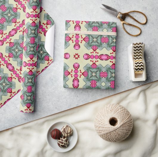 バレンタイン赤いハートロマンス抽象芸術パターン3 ラッピングペーパー (クラフト)