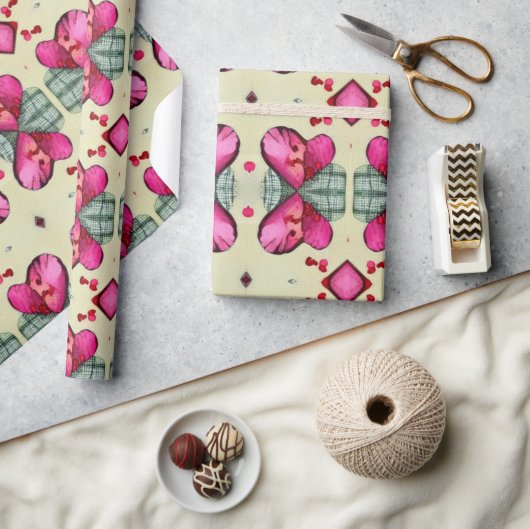 バレンタイン赤いハートロマンス抽象芸術パターン6 ラッピングペーパー (クラフト)