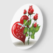 バレンタイン赤いハート及びレッドローズ ラージ壁時計 (傾斜)