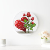 バレンタイン赤いハート及びレッドローズ ラージ壁時計 (ホーム)