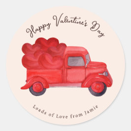 バレンタイン赤いハート配送トラック ラウンドシール