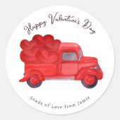 バレンタイン赤いハート配送トラック ラウンドシール (正面)