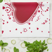 バレンタイン赤いハート2人 キッチンタオル (折り畳み)