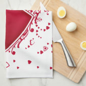 バレンタイン赤いハート2人 キッチンタオル (四つ折り)