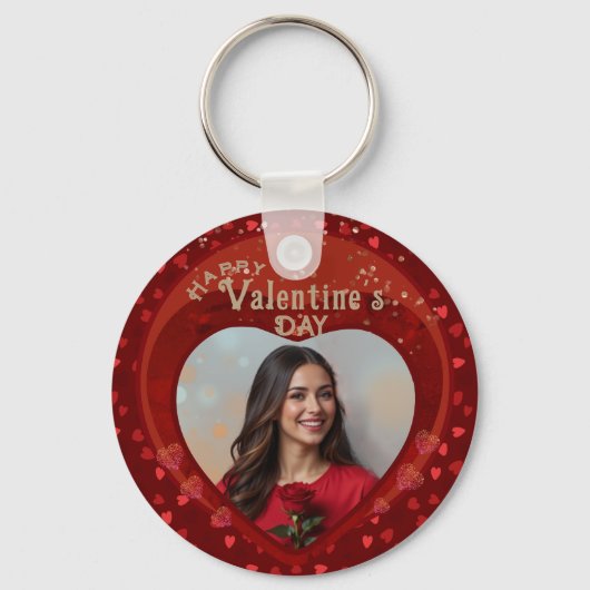 バレンタイン赤い装飾用フォトキーチェーン キーホルダー (正面)