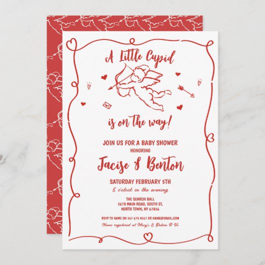 バレンタイン赤ちゃんシャワーかわいい赤ちゃん恋 招待状 (正面/裏面)