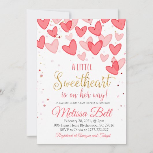 バレンタイン赤ちゃんシャワー招待状は、彼女の道にある 招待状 (正面)