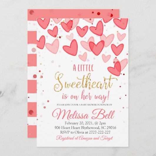 バレンタイン赤ちゃんシャワー招待状は、彼女の道にある 招待状 (正面/裏面)