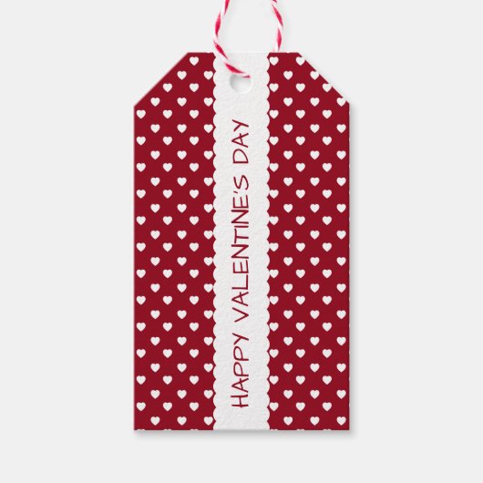 バレンタイン赤と白ハートパーソナライズされた ギフトタグ (正面)