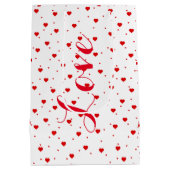 バレンタイン赤オンホワイトハートパターン ミディアムペーパーバッグ (裏面)