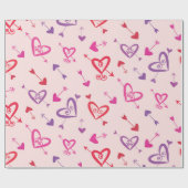 バレンタイン赤ピンクパープルハート（矢印あり） ラッピングペーパー (フラット)