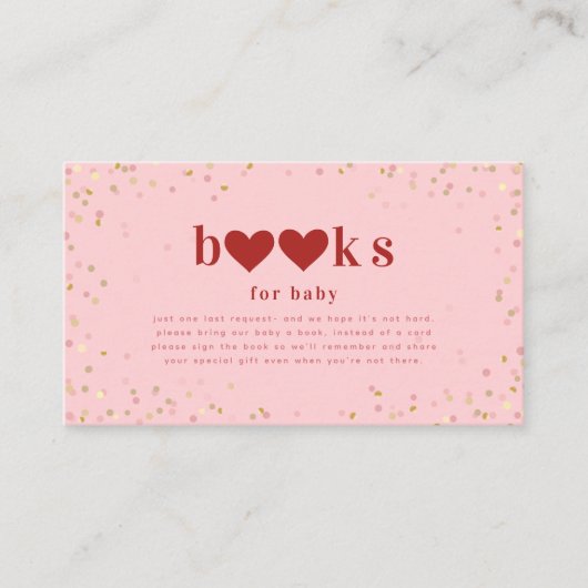 バレンタイン赤ピンク赤ちゃんシャワーブックリクエスト エンクロージャーカード (正面)