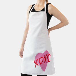 バレンタイン赤XOXOピンクハートはっきりした白 エプロン