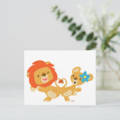 バレンタイン踊りライオンカップル葉書 シーズンポストカード (スタンド正面)
