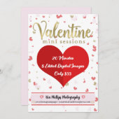 バレンタイン金ゴールドレッドミニセッション写真 招待状 (正面/裏面)