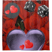 バレンタイン銀の赤いハートサイコロショーカーテン シャワーカーテン (正面)