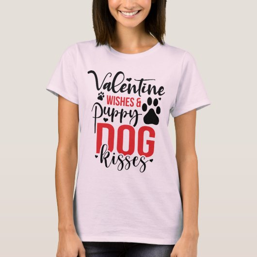 バレンタイン願い子犬のキスTシャツ Tシャツ (正面)