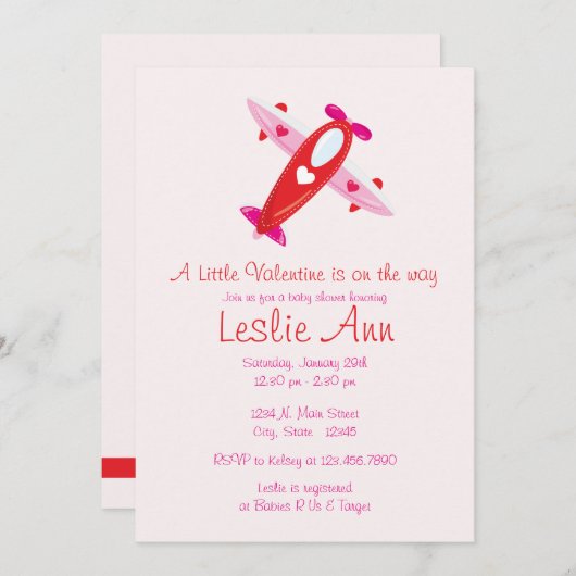 バレンタイン飛行機のベビーシャワー招待状 招待状 (正面/裏面)