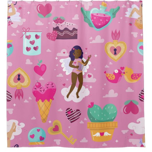 バレンタイン黒チェラブアフリカのエンジェル・アロー シャワーカーテン (正面)