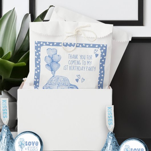 バレンタイン1thバースデーブルーバルーンと車 フェイバーバッグ