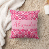 バレンタイン かわいい ピンクのハートと花柄 ネーム クッション (ブランケット)