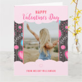 バレンタイン ウィムジー ピンク ブルー ハート フラワー ネーム カード (黄色い花)