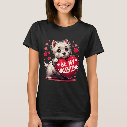 バレンタイン ウェスティー 犬 ハート Tシャツ (正面)