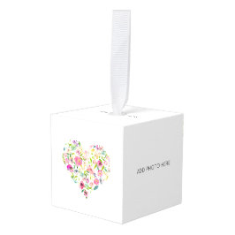 バレンタイン ウォーターカラー フラワーハート ピンク 3-5枚の写真 キューブオーナメント