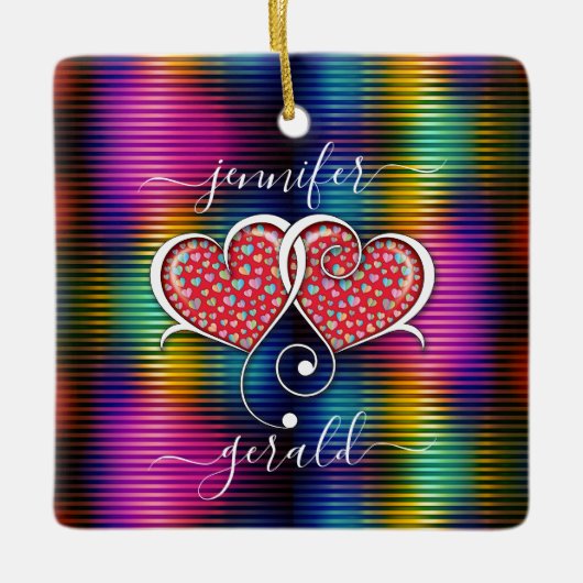 バレンタイン エレガント ハート インタロック デザイン セラミックオーナメント (正面)