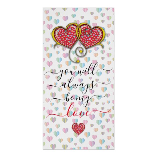 バレンタイン エレガント ハート インターロック デザイン ポスター (正面)