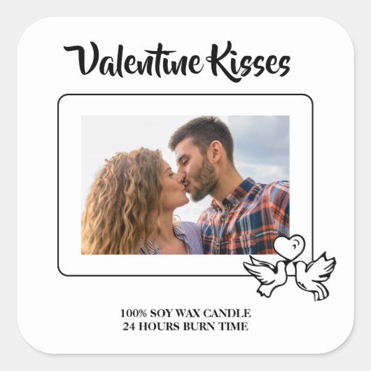 バレンタイン キャンドルラベル | スウィートキッス＆ラブバーズ スクエアシール (正面)