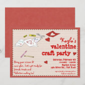 バレンタイン クラフトパーティーまたは誕生日パーティー 招待状 (正面/裏面)