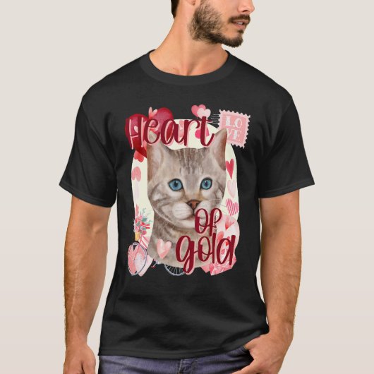 バレンタイン グレー タビー 猫 かわいい 南部 コロ Tシャツ (正面)
